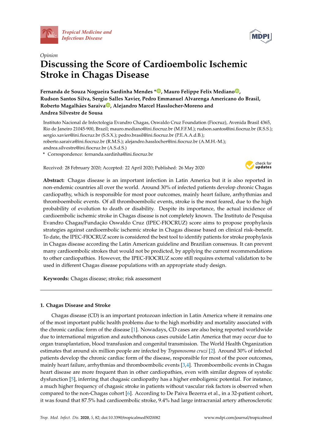 Discussing the Score of Cardioembolic Ischemic Stroke in Chagas Disease