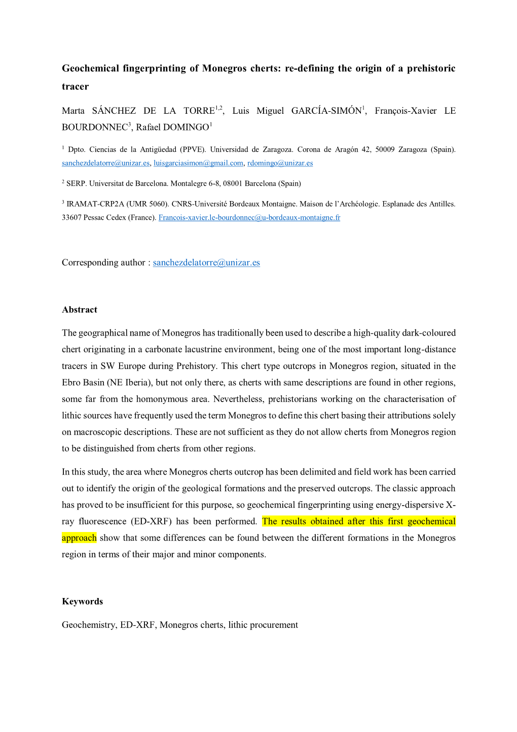 Geochemical Fingerprinting of Monegros Cherts: Re-Defining the Origin of a Prehistoric Tracer