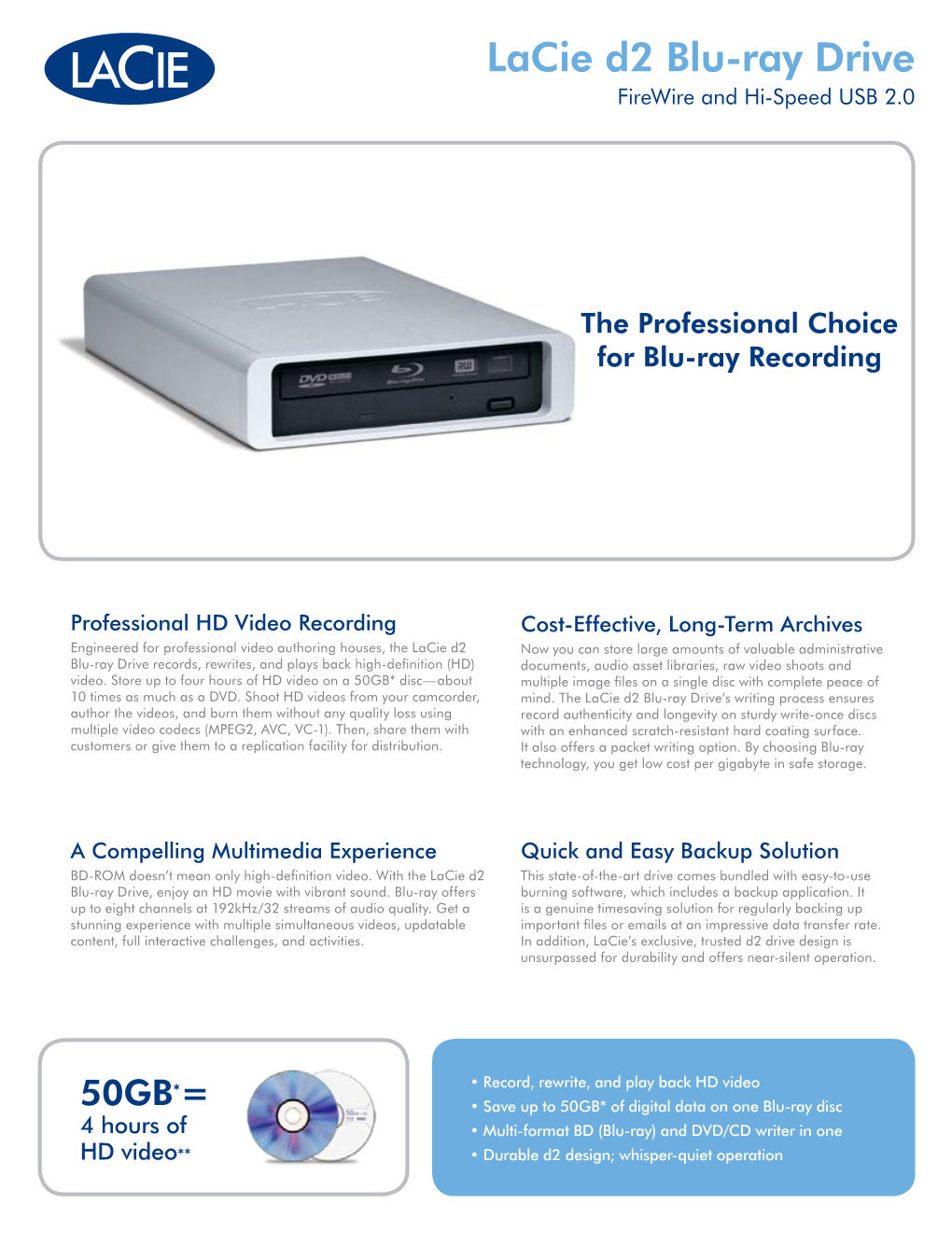 Lacie D2 Blu-Ray Drive Firewire and Hi-Speed USB 2.0