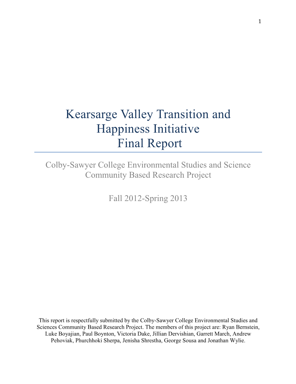 Kearsarge Valley Transition and Happiness Initiative Final Report