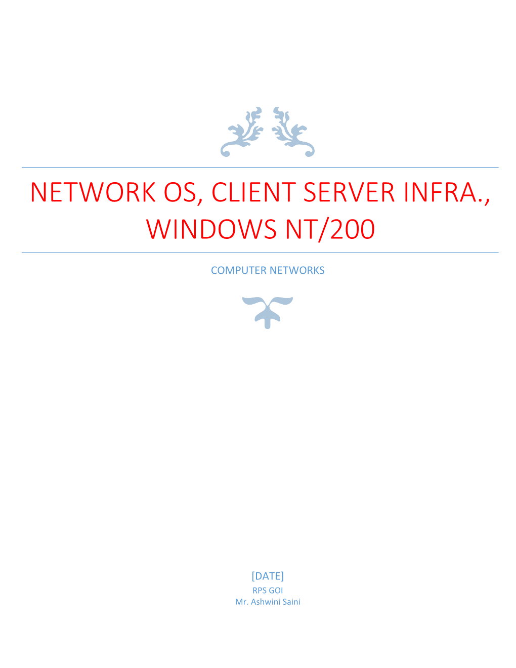 Network Os, Client Server Infra., Windows Nt/200