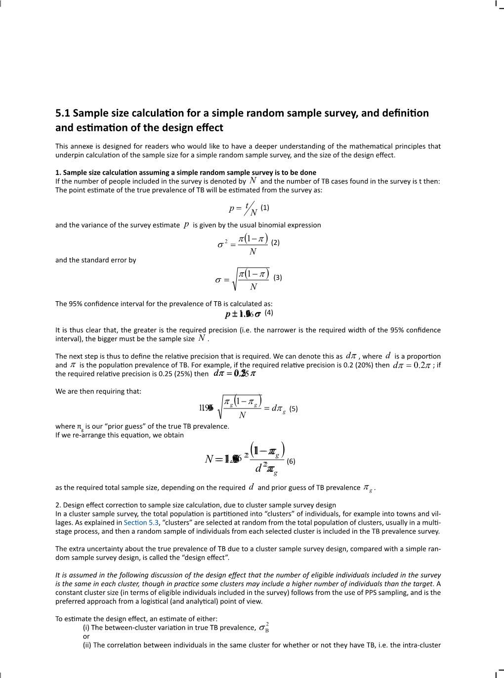 5.1 Sample Size Calculation for a Simple Random Sample Survey, and Definition and Estimation of the Design Effect