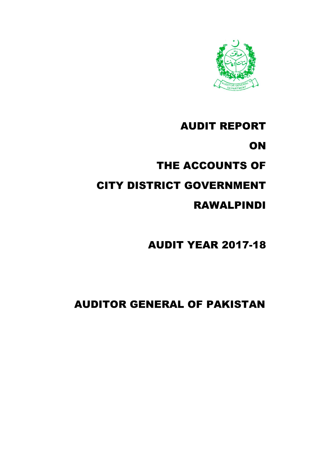Audit Report on the Accounts of City District Government Rawalpindi