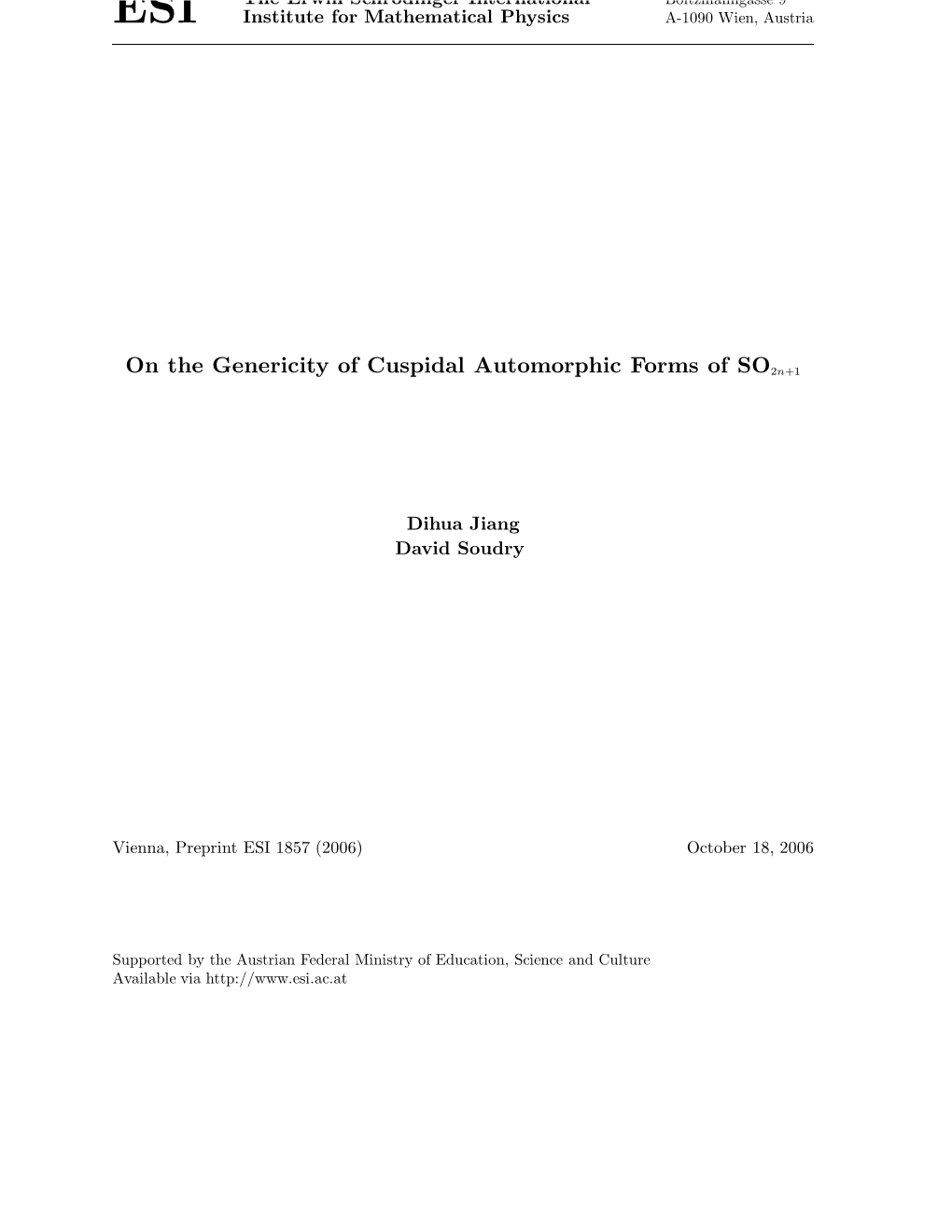 On the Genericity of Cuspidal Automorphic Forms of So2n+1