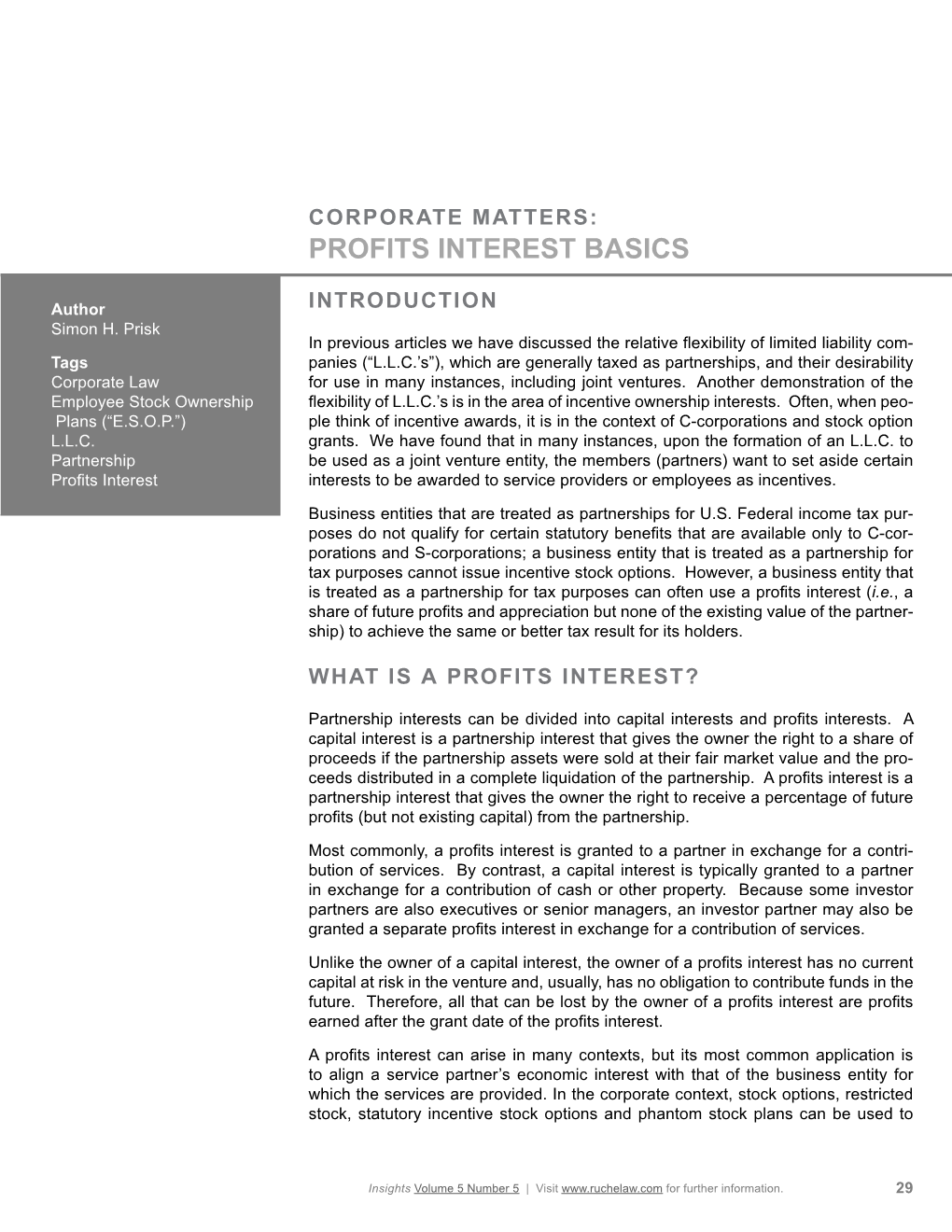 Corporate Matters: Profits Interest Basics