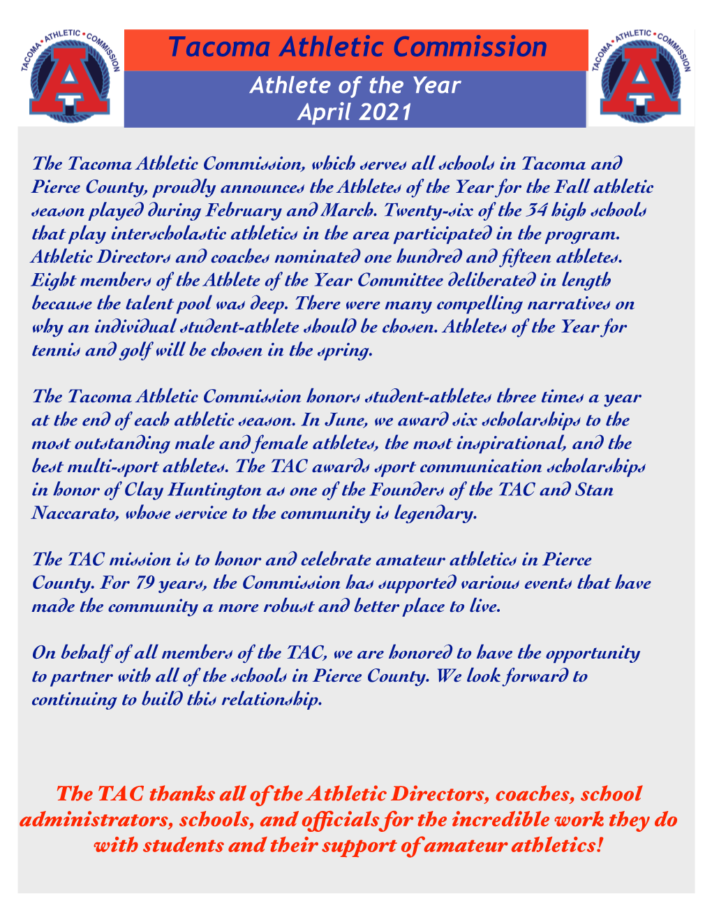 Athlete of the Year – April 2021