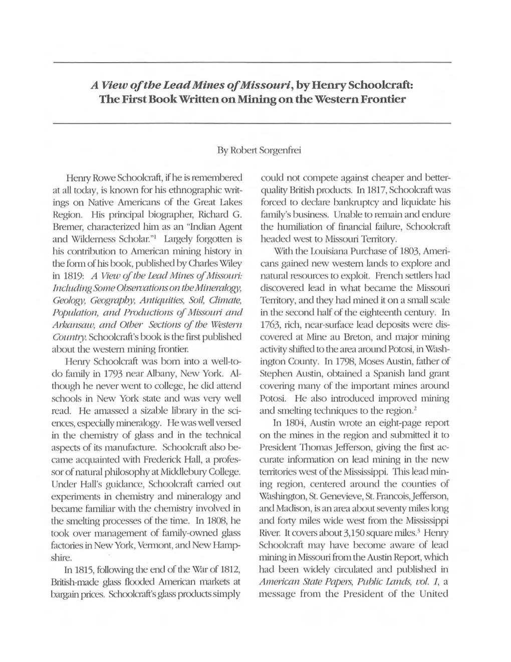 A View Ofthe Leadmines of Missouri, by Henry Schoolcraft