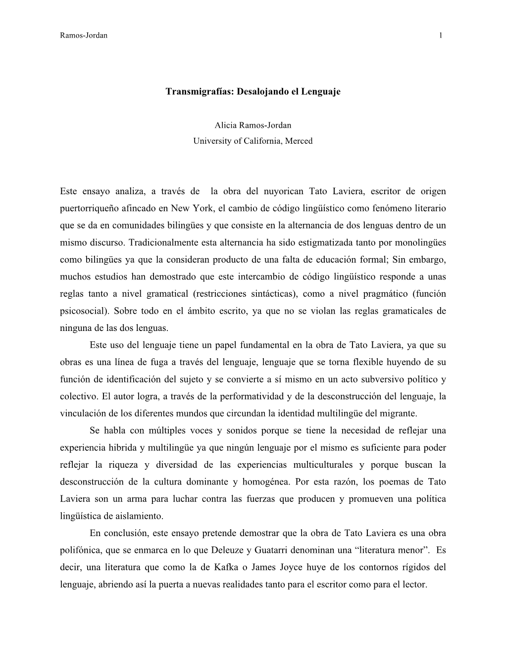 Transmigrafías: Desalojando El Lenguaje