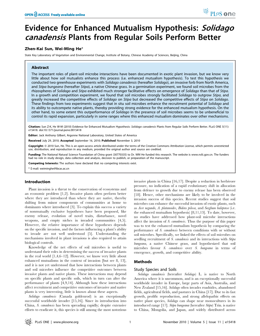 Solidago Canadensis Plants from Regular Soils Perform Better