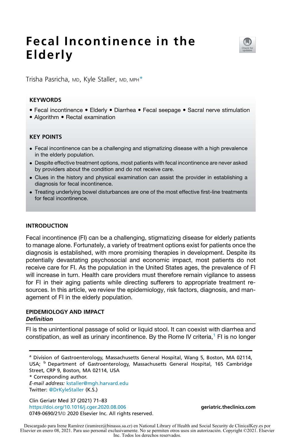 Fecal Incontinence in the Elderly