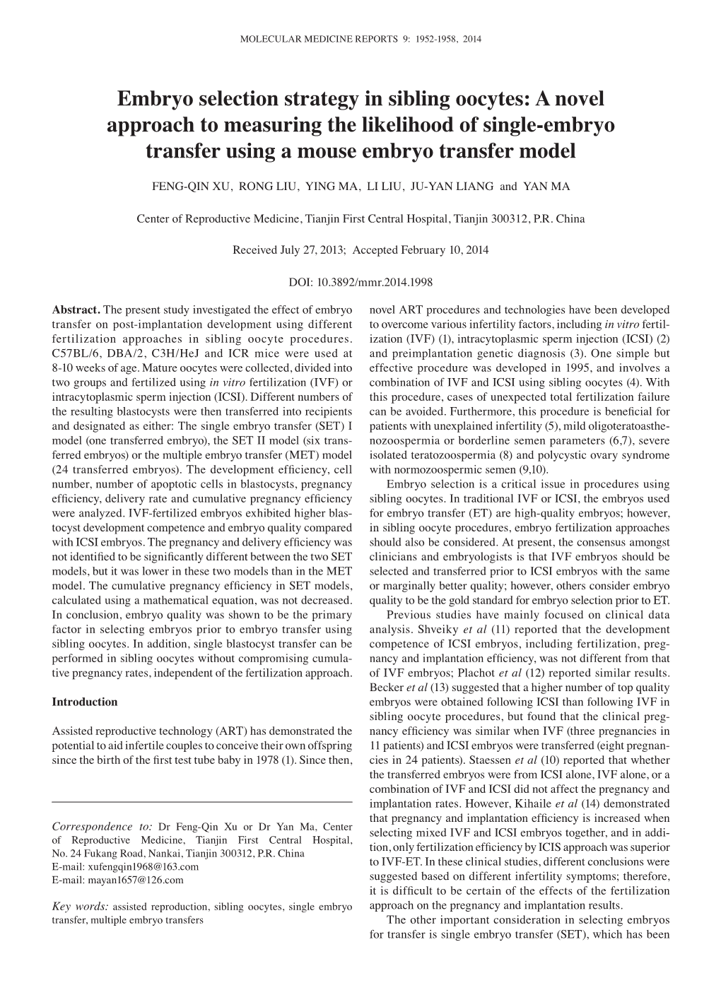 Embryo Selection Strategy in Sibling Oocytes: a Novel Approach to Measuring the Likelihood of Single‑Embryo Transfer Using a Mouse Embryo Transfer Model