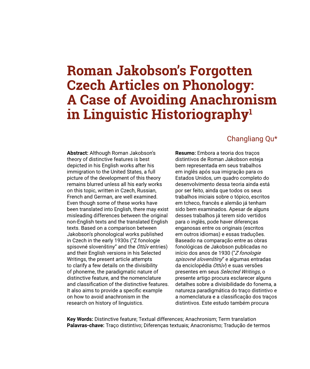 Roman Jakobson's Forgotten Czech Articles on Phonology