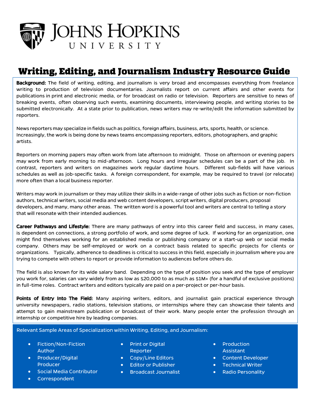 Writing, Editing, and Journalism Industry Resource Guide