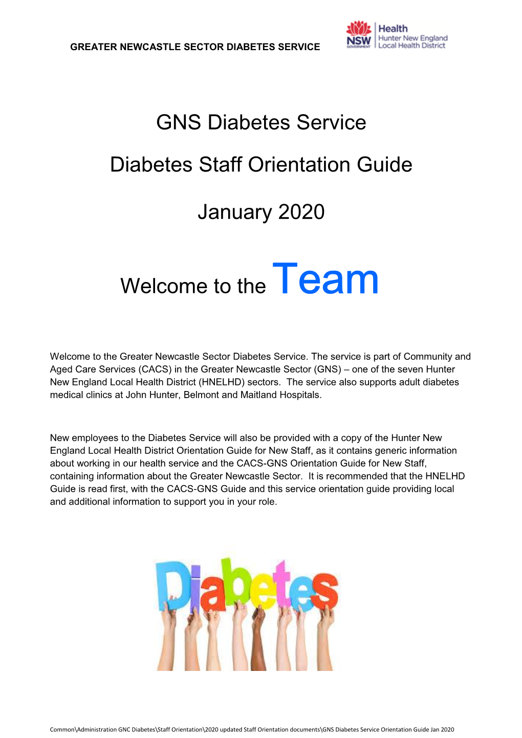 GNS Diabetes Service Diabetes Staff Orientation Guide January 2020