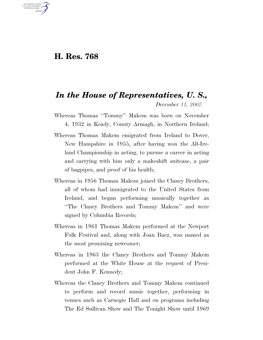 H. Res. 768 in the House of Representatives