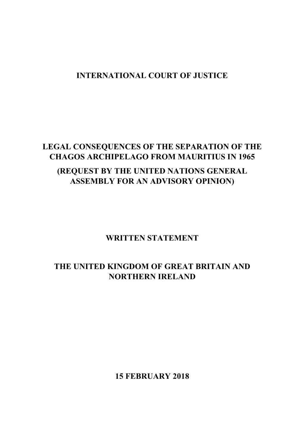 International Court of Justice Legal Consequences of the Separation of the Chagos Archipelago from Mauritius in 1965