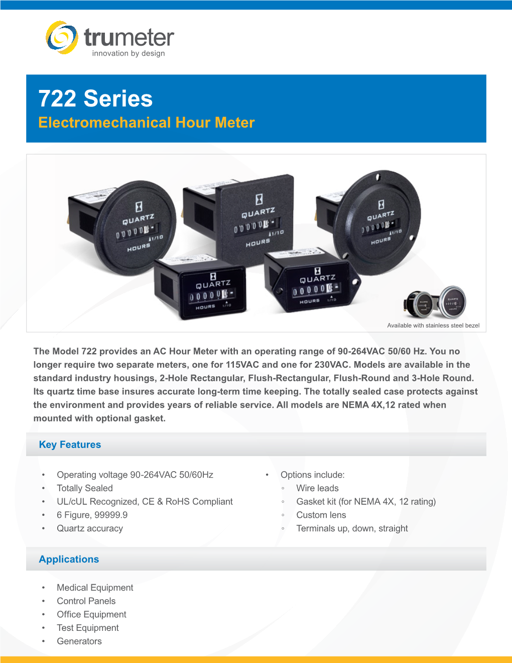 722 Series Electromechanical Hour Meter
