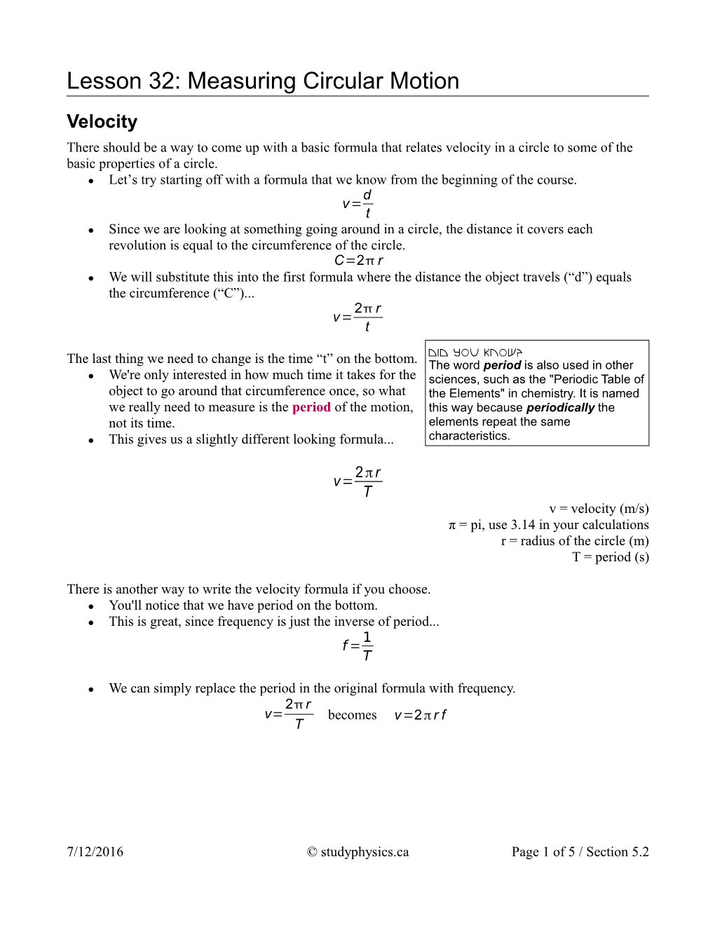 Lesson 32: Measuring Circular Motion