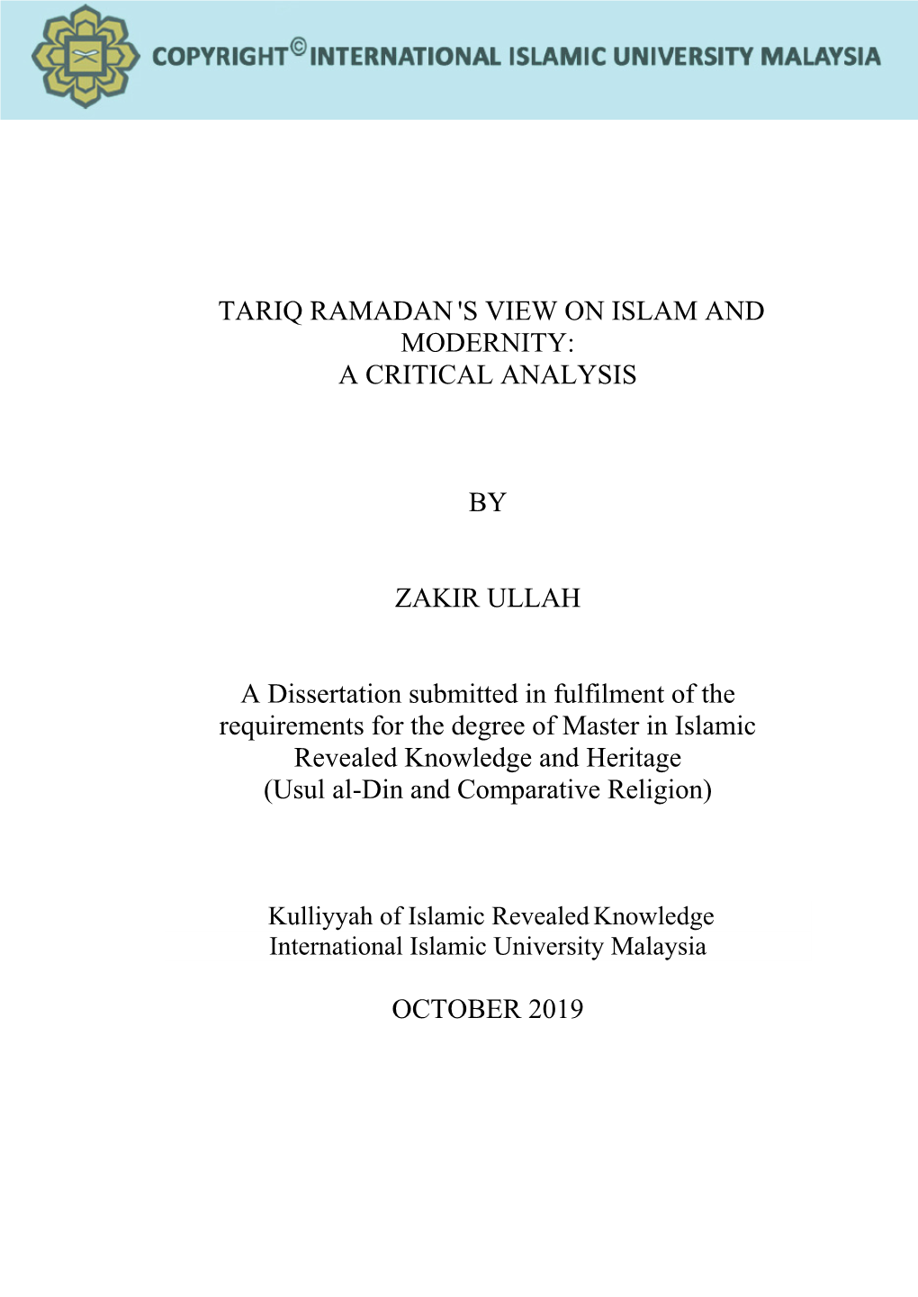 Tariq Ramadan's View on Islam and Modernity