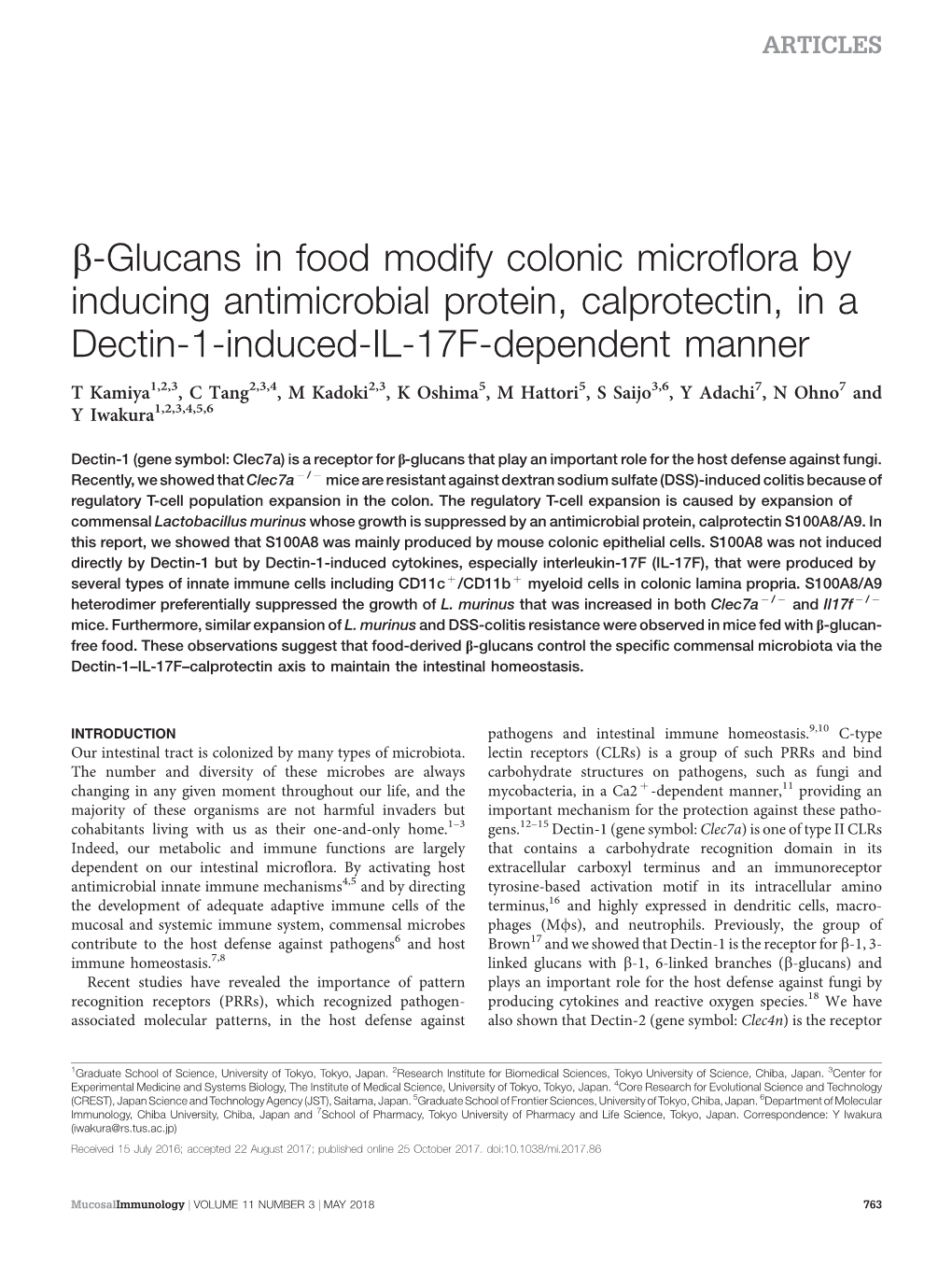 B-Glucans in Food Modify Colonic Microflora by Inducing Antimicrobial Protein, Calprotectin, in a Dectin-1-Induced-IL-17F-Dependent Manner