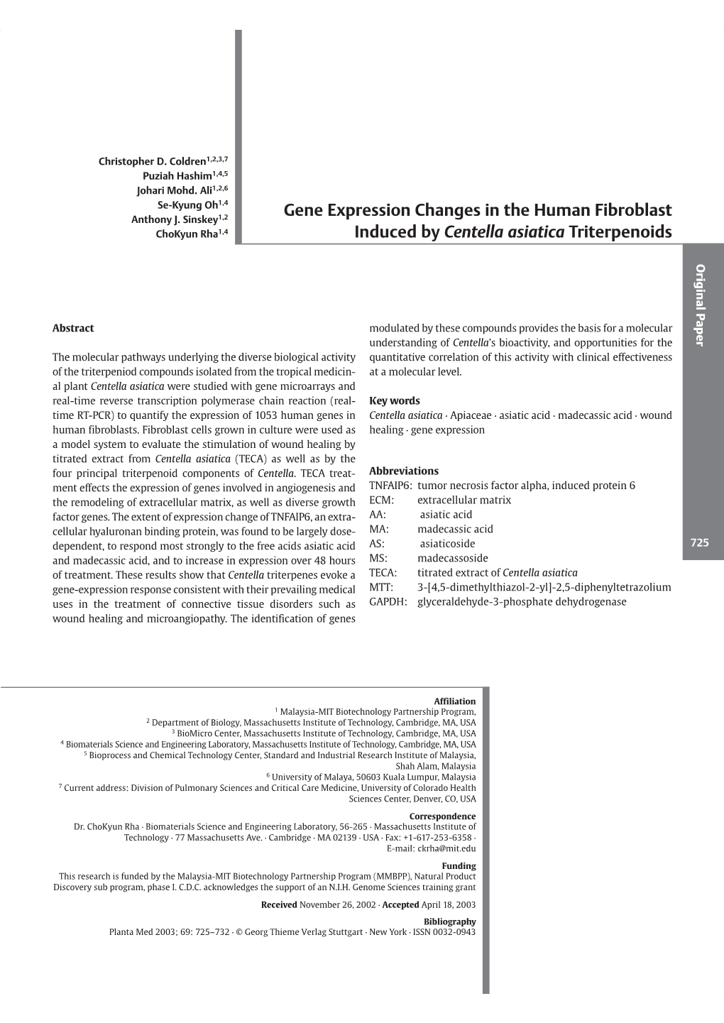 Gene Expression Changes in the Human Fibroblast Induced By