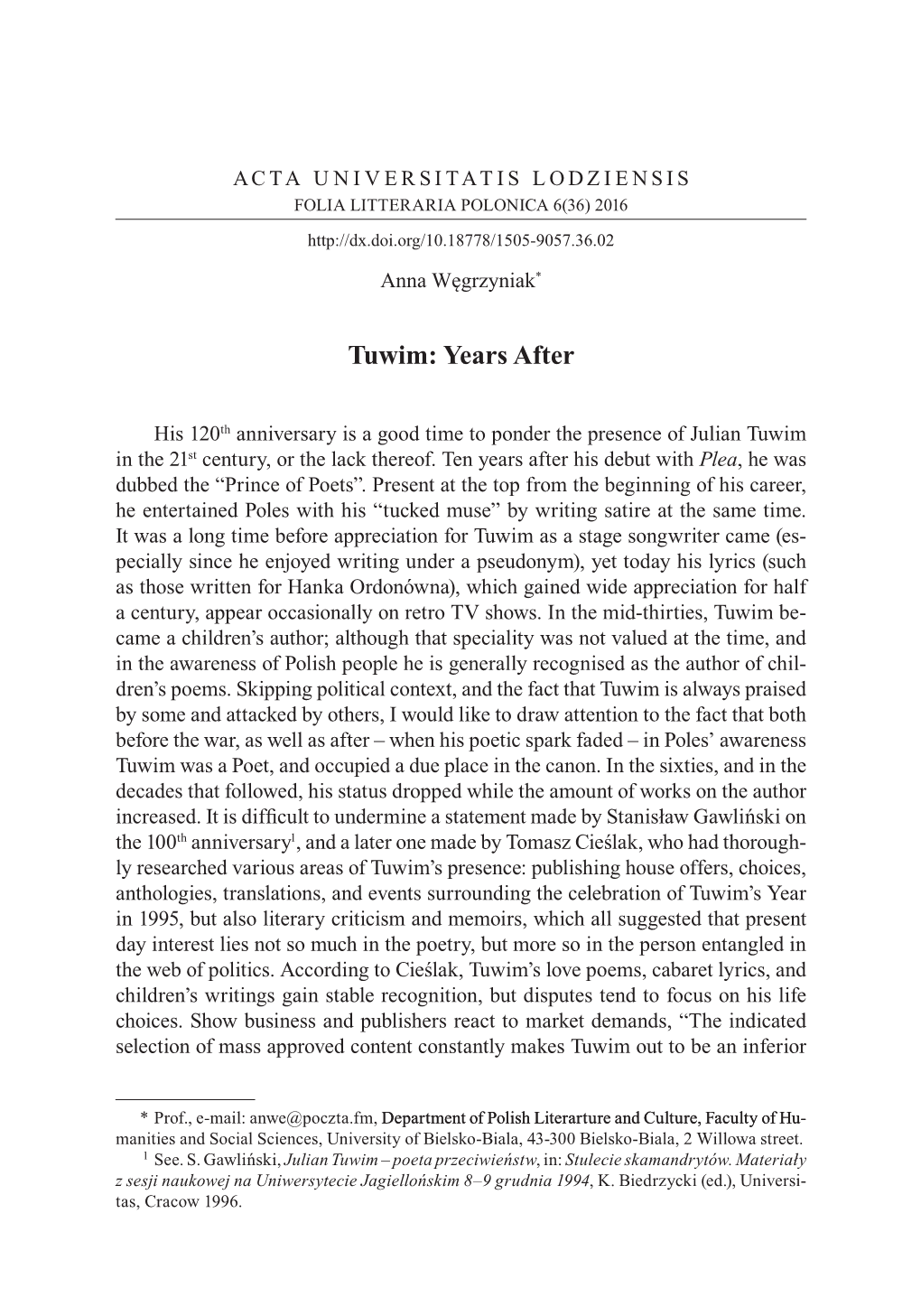 Tuwim: Years After