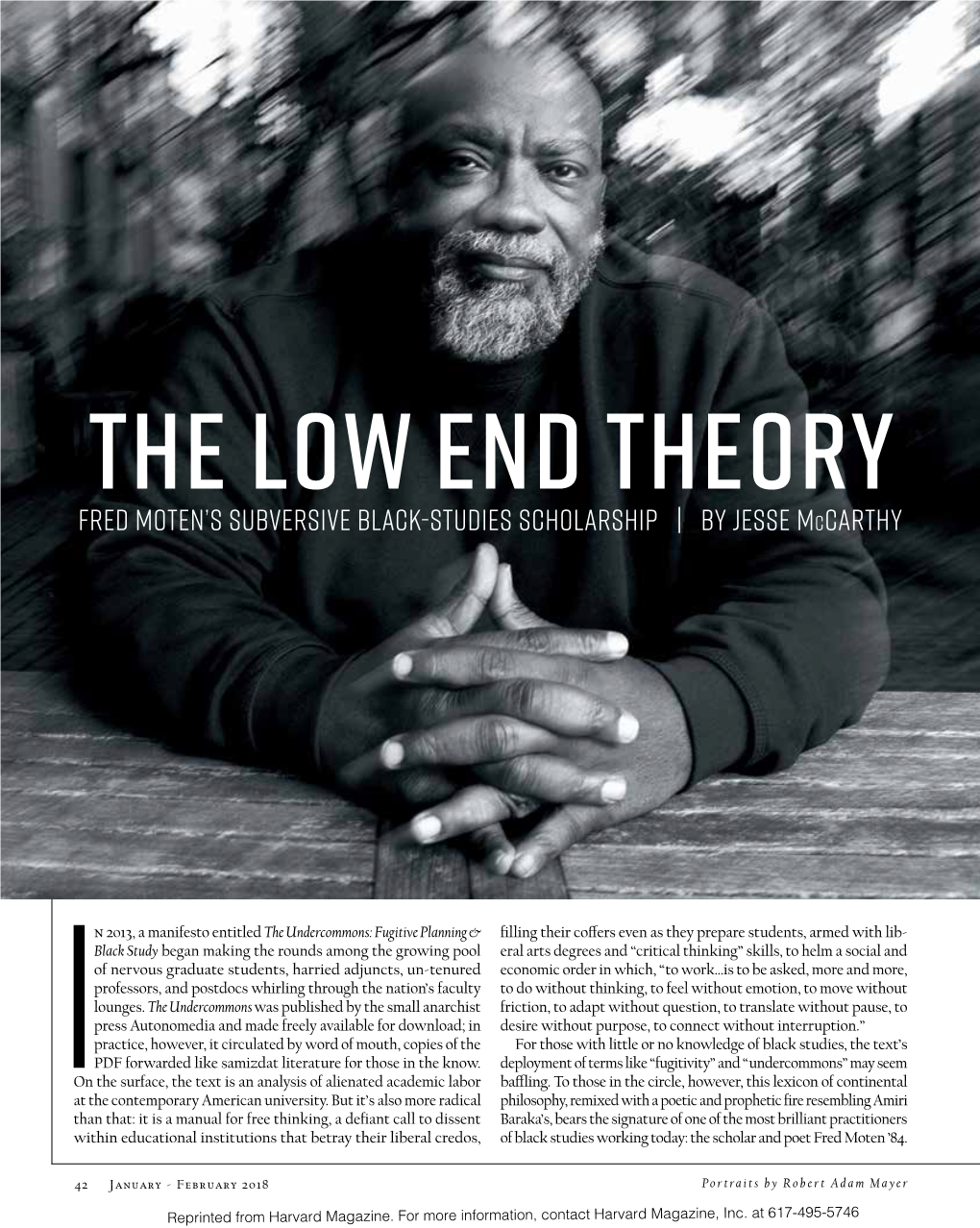 THE LOW END THEORY Fred Moten’S Subversive Black-Studies Scholarship | by JESSE Mccarthy