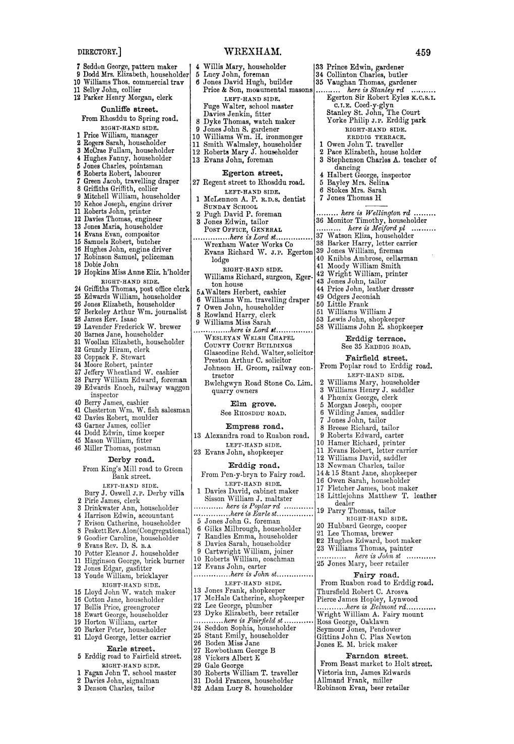 WREXHAM. 459 1 Seddon George, Pattern Maker 4 Willis Mary, Householder 33 Prince Edwin, Gardener