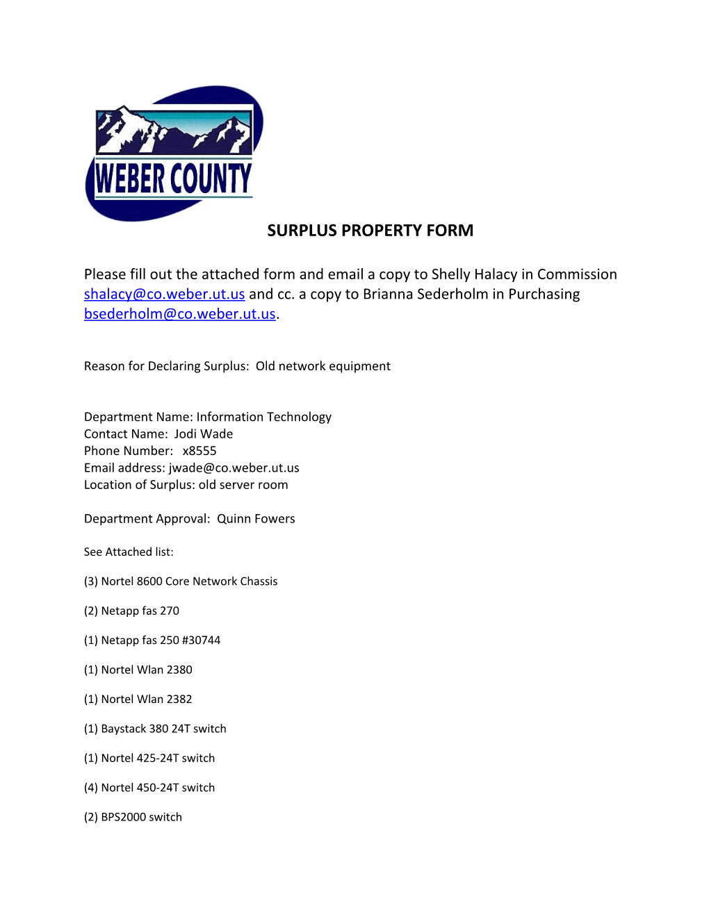 Surplus Property Form