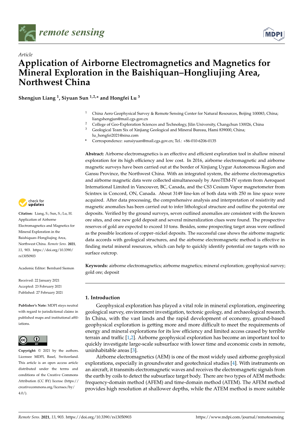 Application of Airborne Electromagnetics and Magnetics for Mineral Exploration in the Baishiquan–Hongliujing Area, Northwest China