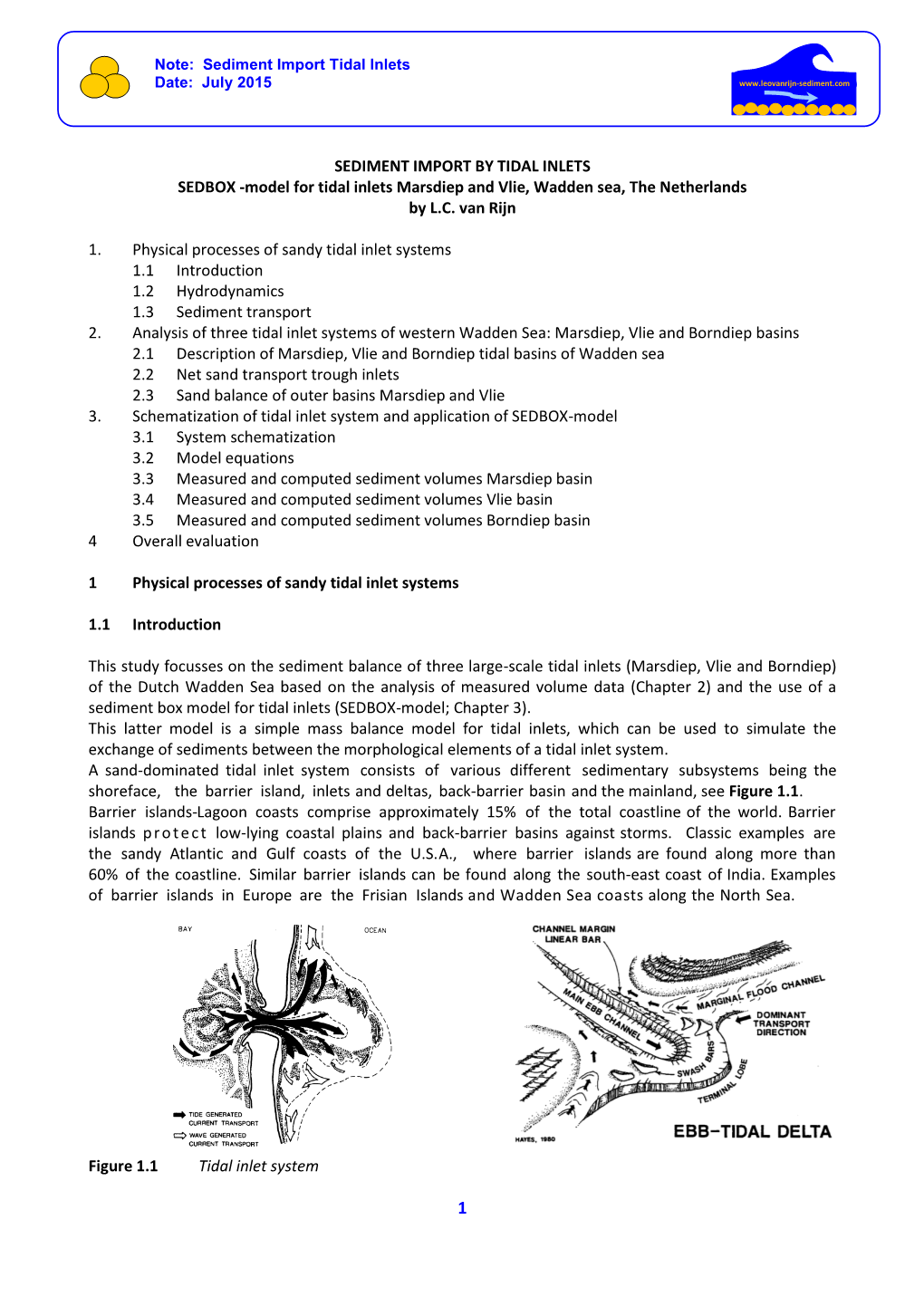 SEDIMENT IMPORT by TIDAL INLETS SEDBOX -Model for Tidal Inlets Marsdiep and Vlie, Wadden Sea, the Netherlands by L.C
