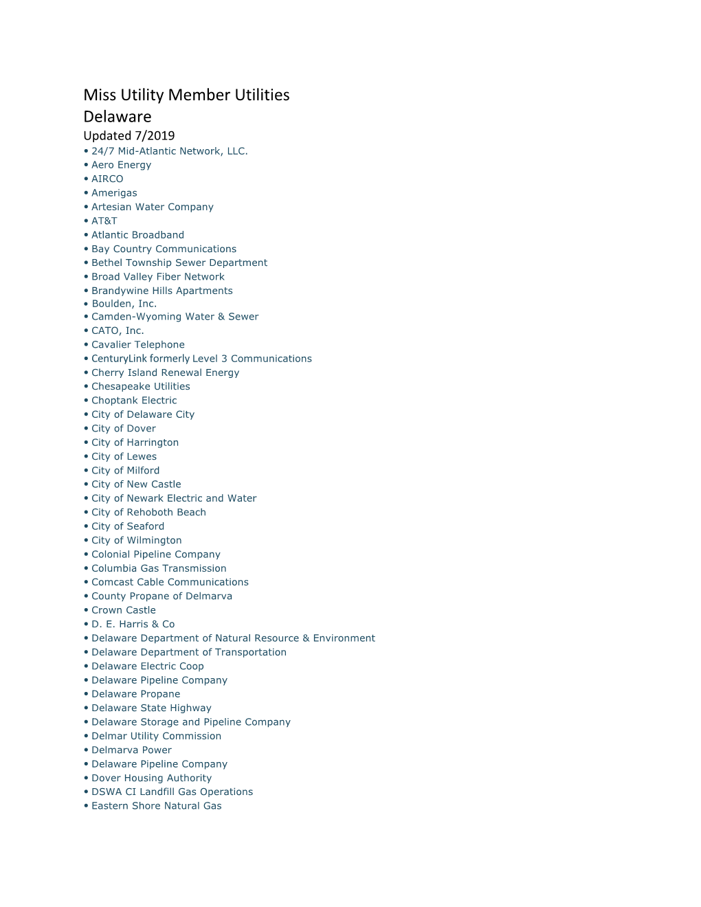 2019 Delaware Member Utilities