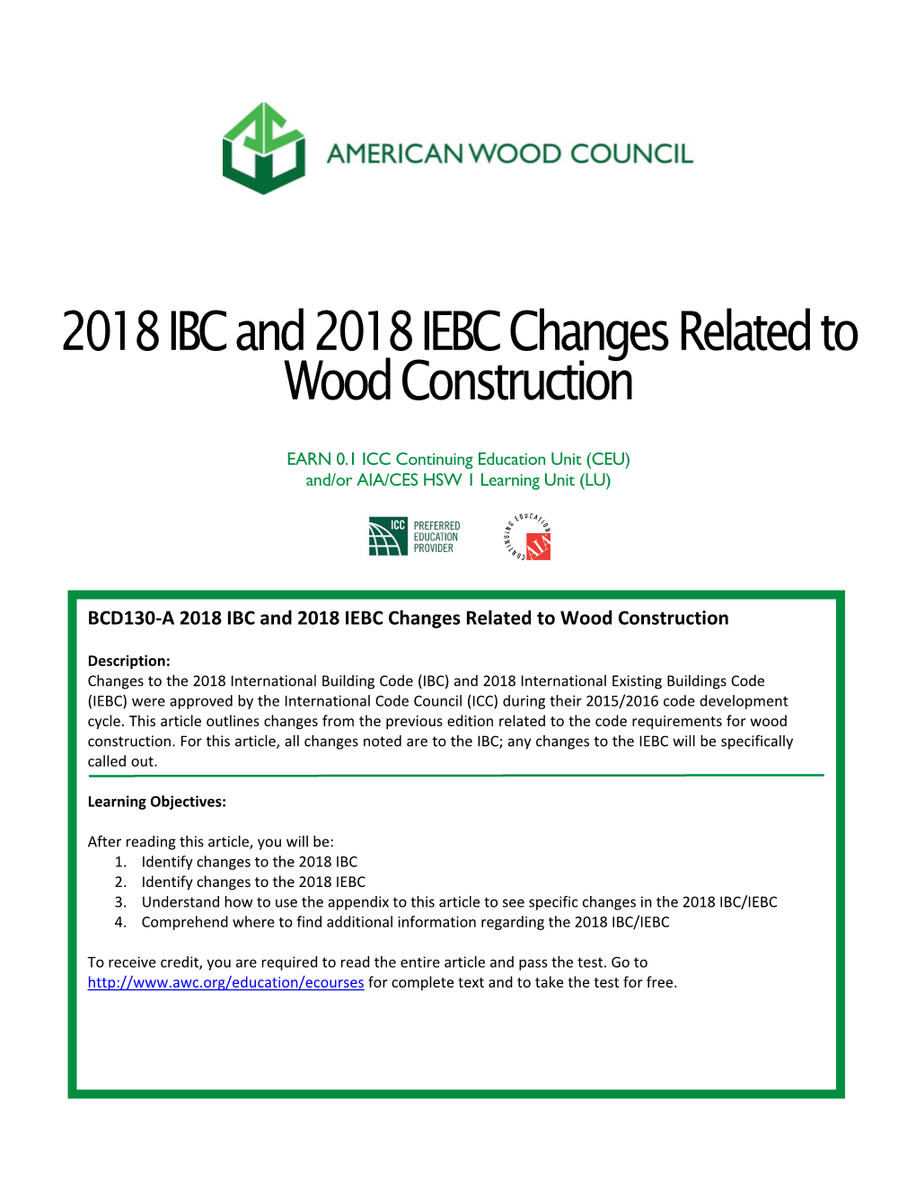 2018 IBC and 2018 IEBC Changes Related to Wood Construction