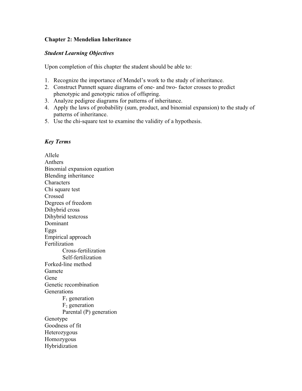 Chapter 2: Mendelian Inheritance