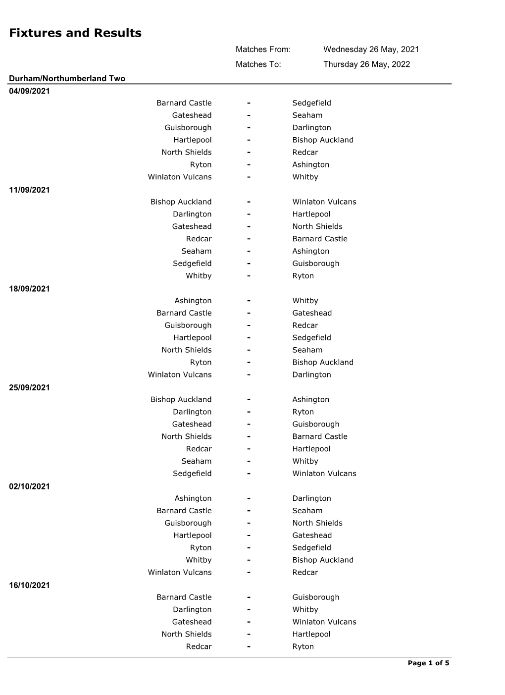 Fixtures and Results