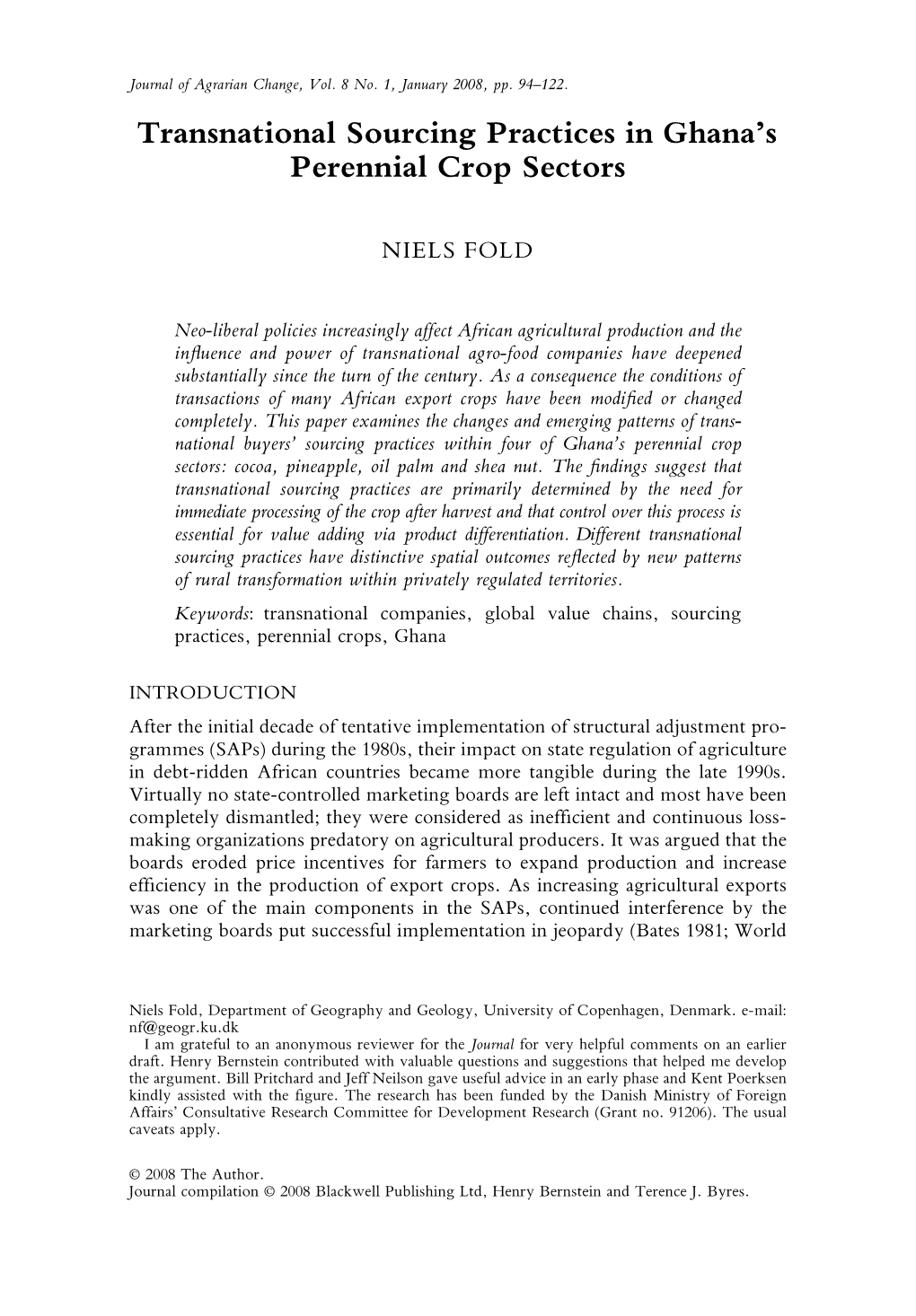 Transnational Sourcing Practices in Ghana's Perennial Crop Sectors