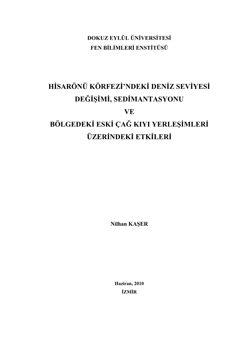 Hisarönü Körfezi'ndeki Deniz Seviyesi Değişimi