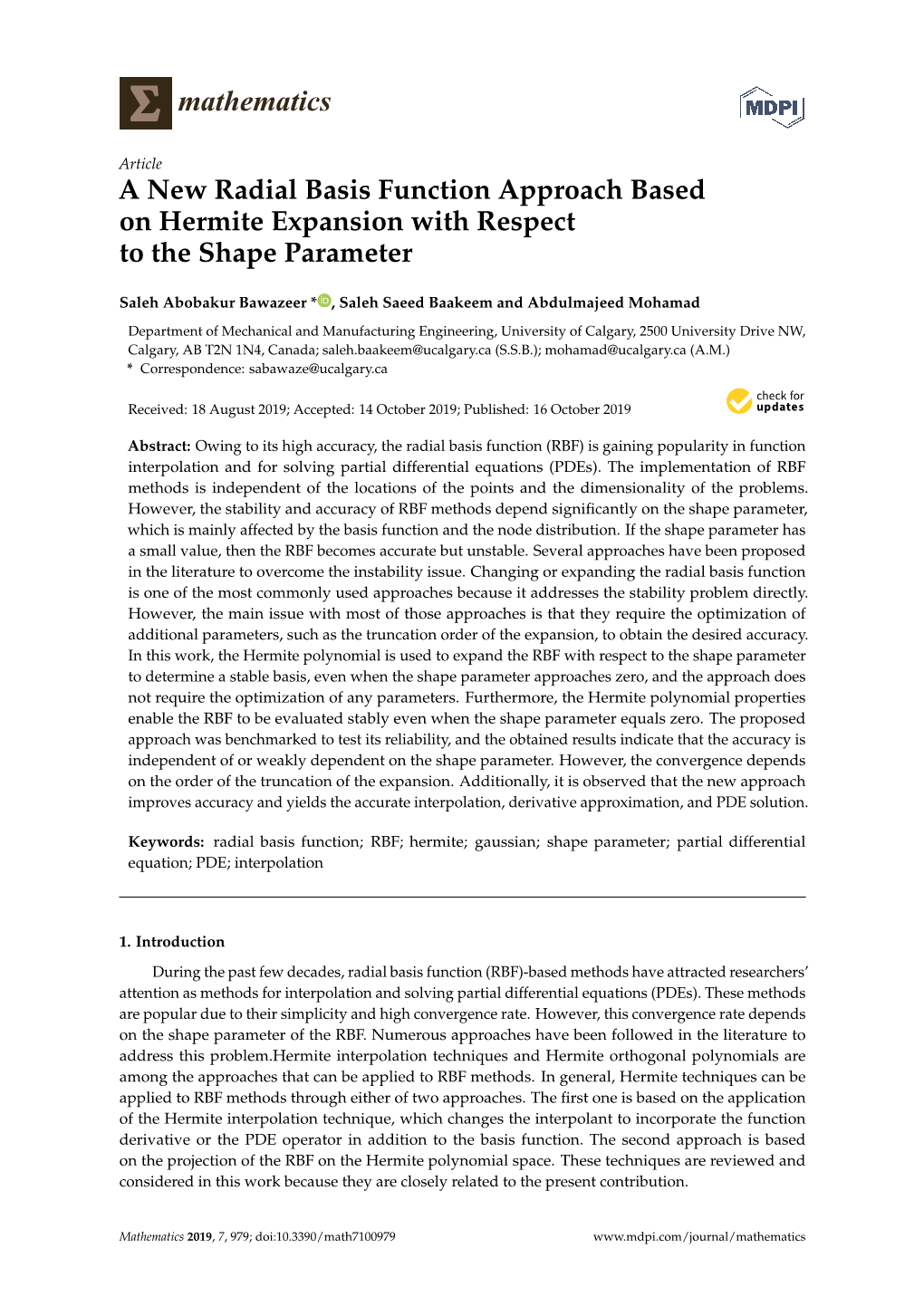 A New Radial Basis Function Approach Based on Hermite Expansion with Respect to the Shape Parameter