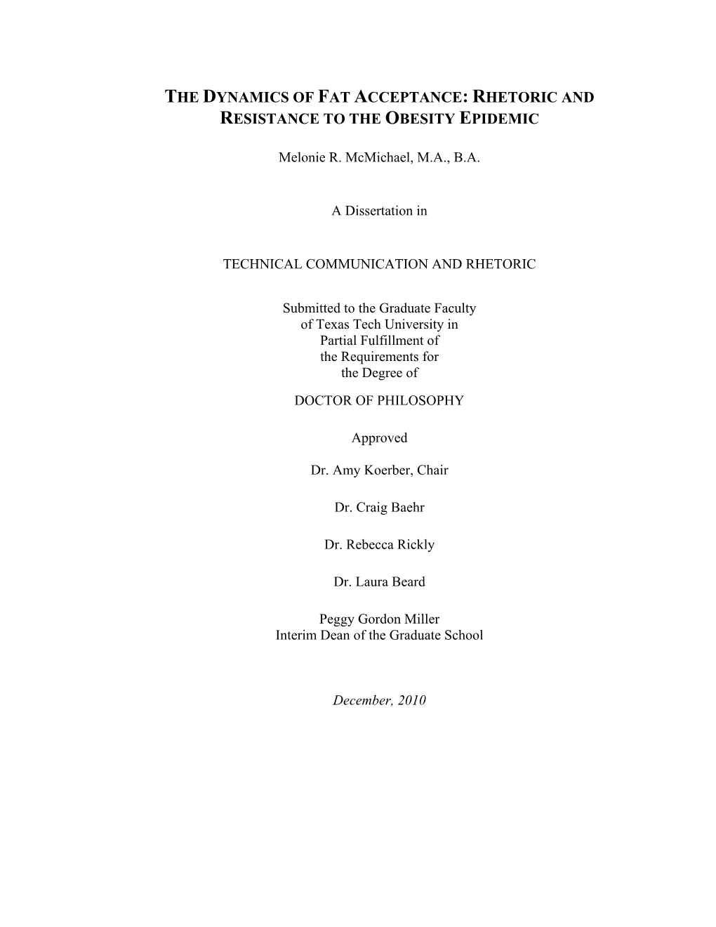 The Dynamics of Fat Acceptance: Rhetoric and Resistance to the Obesity Epidemic