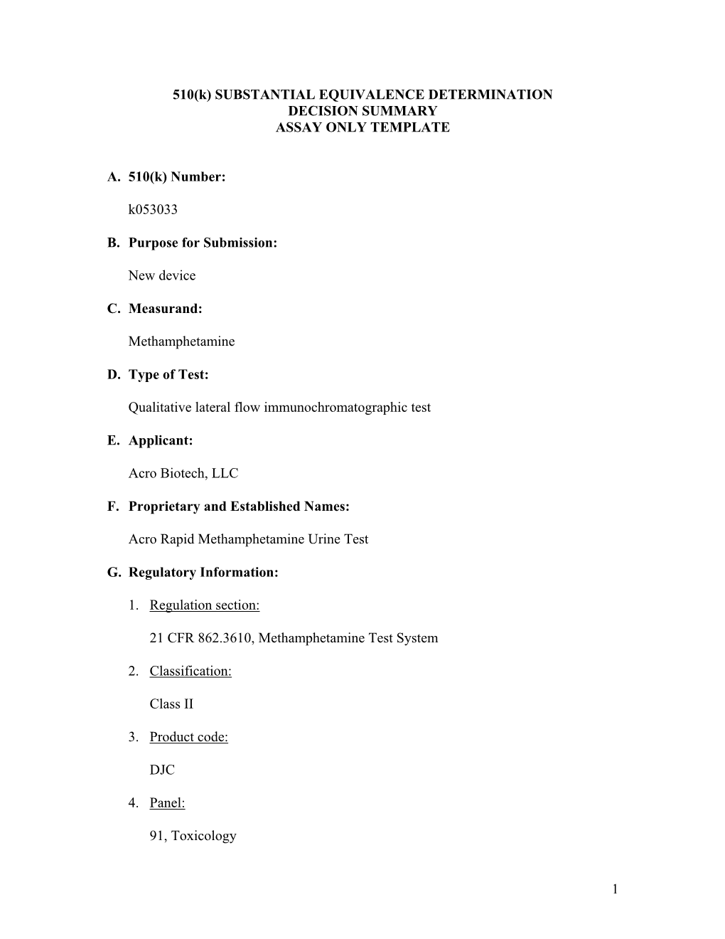 Decision Summary Assay Only Template