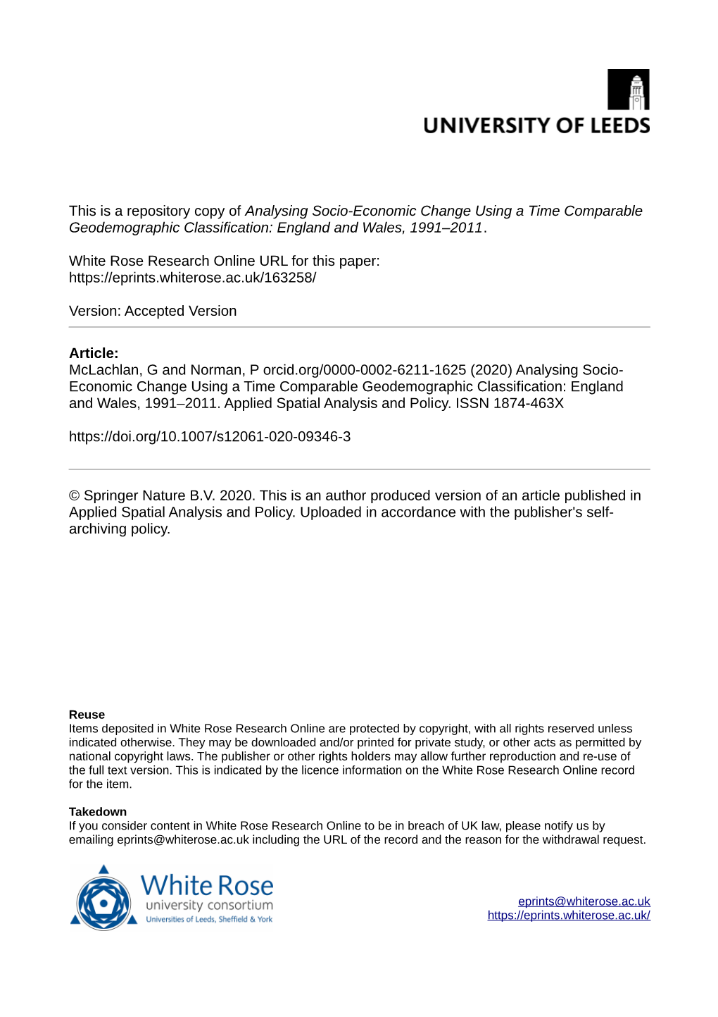 Analysing Socio-Economic Change Using a Time Comparable Geodemographic Classification: England and Wales, 1991–2011