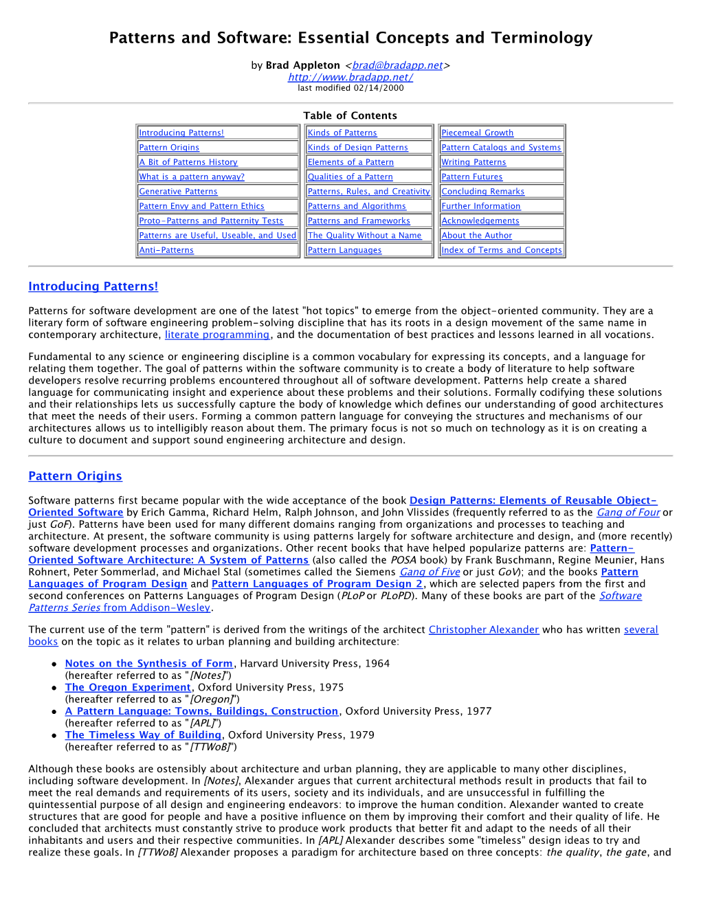 Patterns and Software: Essential Concepts and Terminology