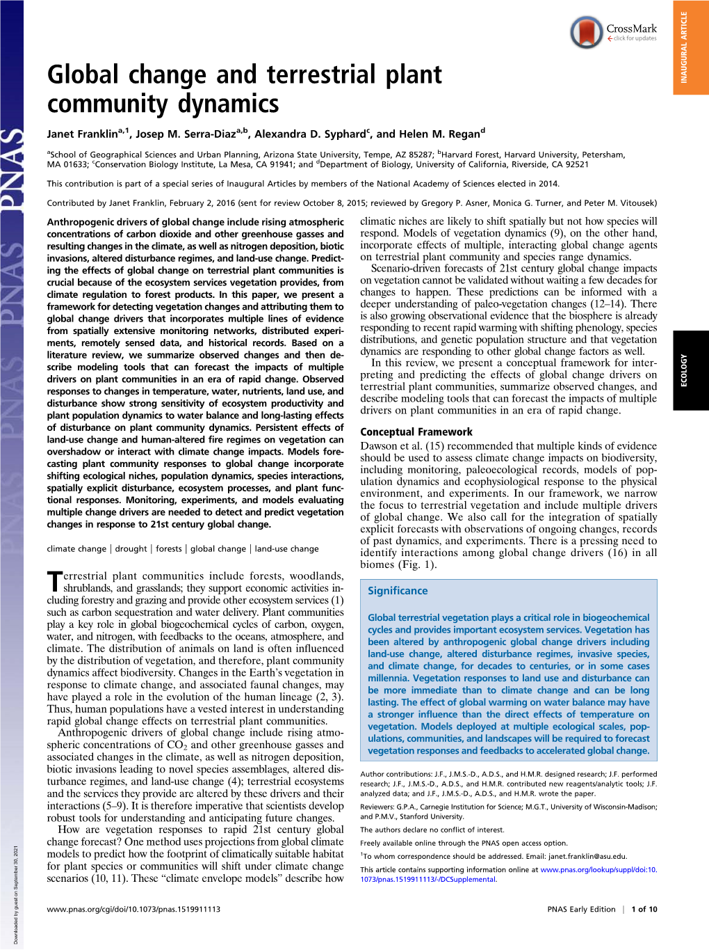 Global Change and Terrestrial Plant Community Dynamics