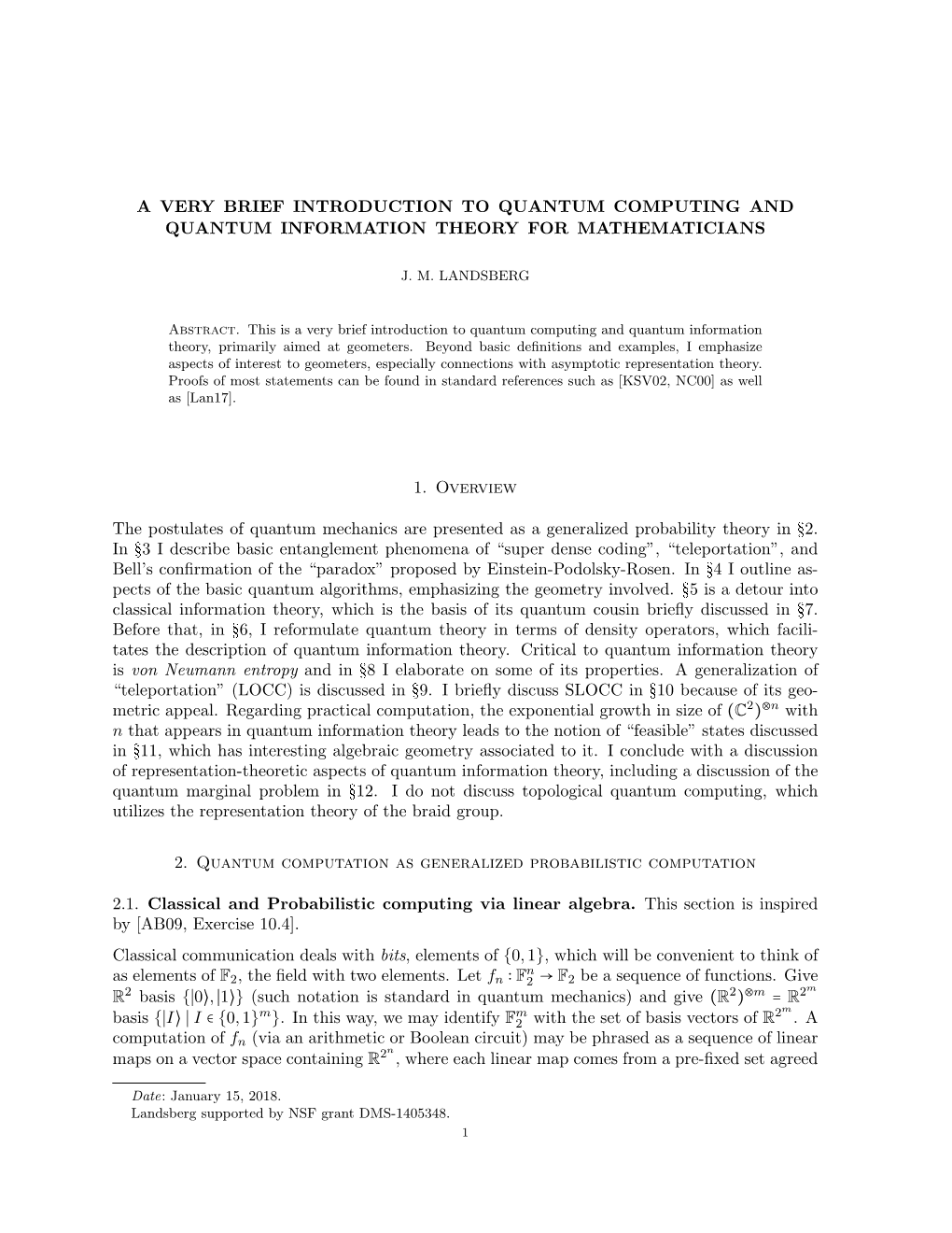 A Very Brief Introduction to Quantum Computing and Quantum Information Theory for Mathematicians