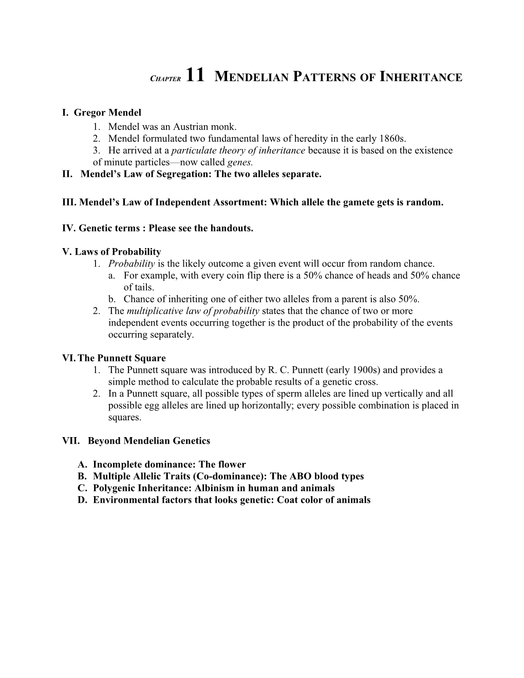 Chapter 11 Mendelian Patterns of Inheritance