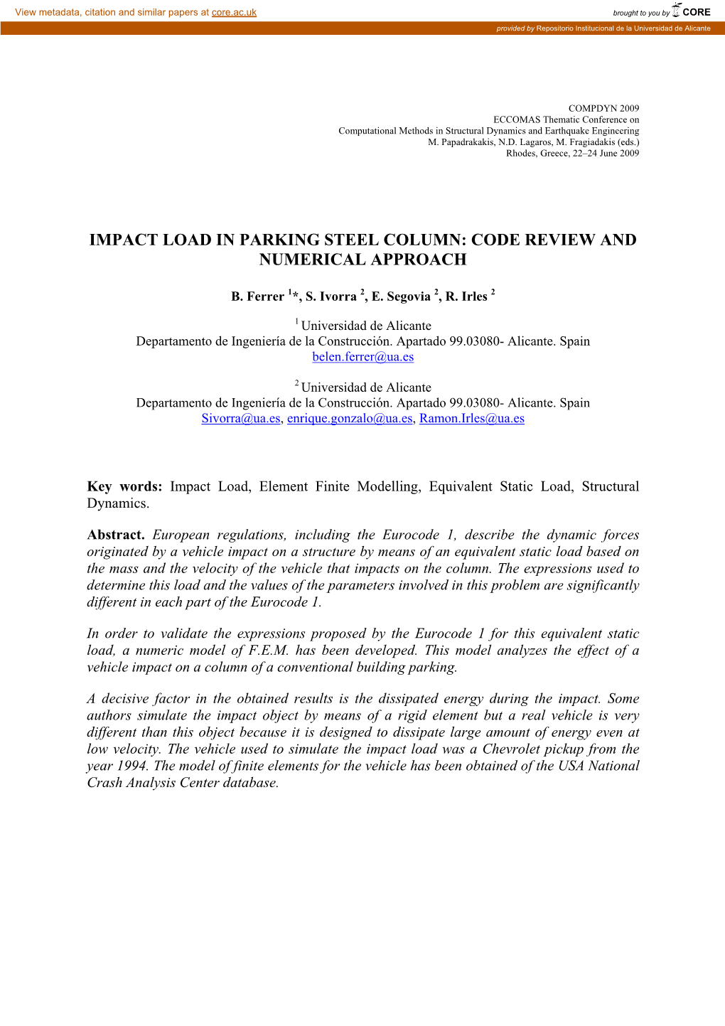 Impact Load in Parking Steel Column: Code Review and Numerical Approach