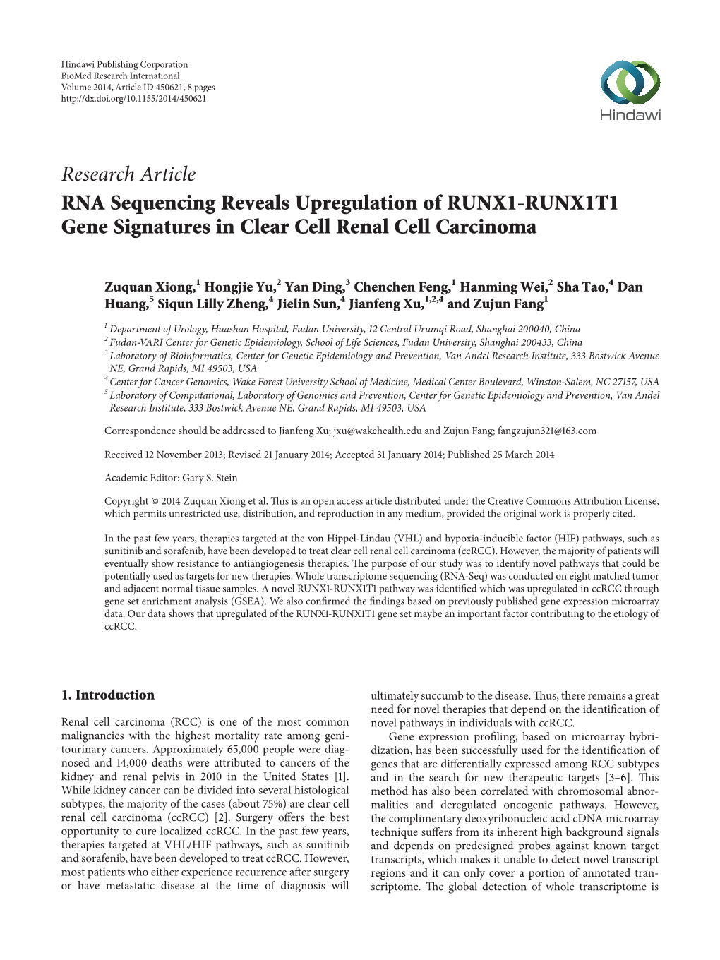 RNA Sequencing Reveals Upregulation of RUNX1-RUNX1T1 Gene Signatures in Clear Cell Renal Cell Carcinoma