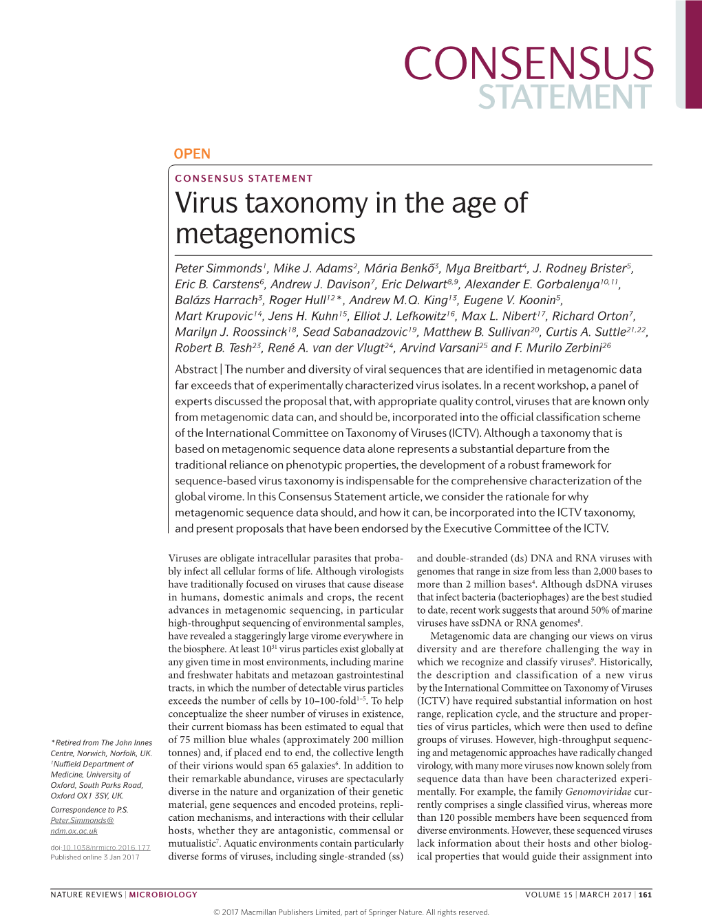 Consensus Statement: Virus Taxonomy in the Age of Metagenomics