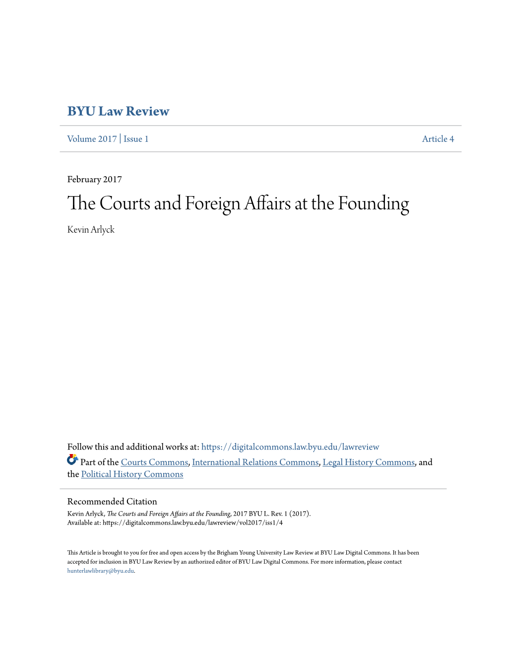 The Courts and Foreign Affairs at the Founding, 2017 BYU L