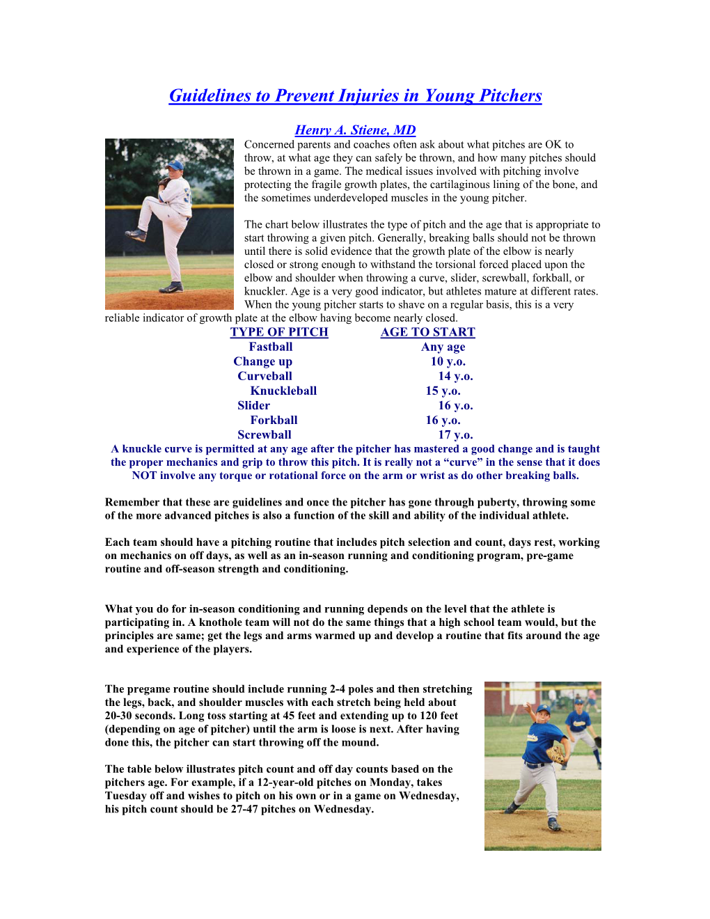 Guidelines to Prevent Injuries in Young Pitchers